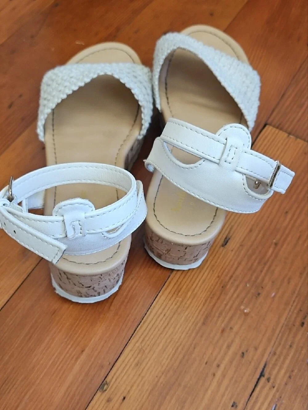 Girls Cream Braided Strap Platform Sandals